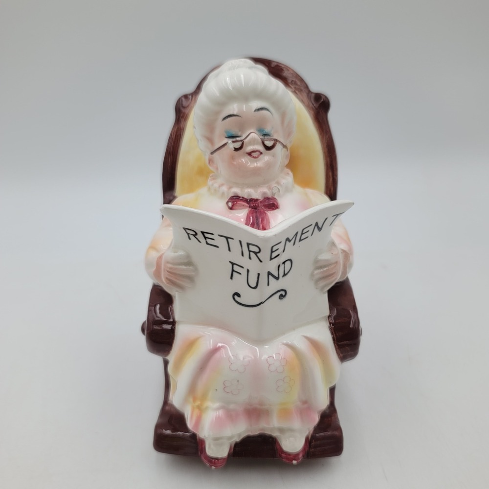 Vintage Lefton Grandmother Rocking Chair Retirement Fund Ceramic Coin Bank Japan